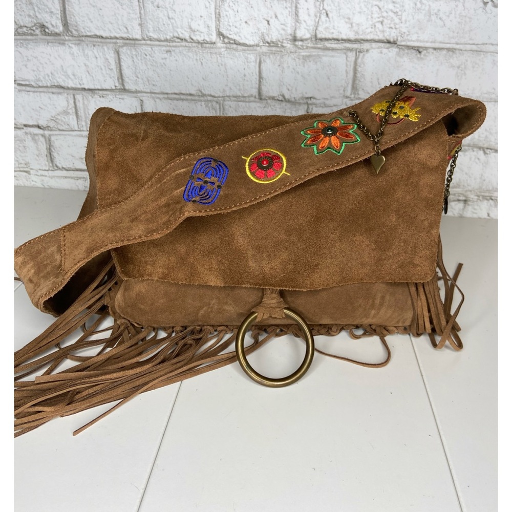 Francesco Biasia Tan Suede Fringe Shoulder Bag